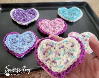 Crochet Heart Cookies Pattern MI designer Valentine's