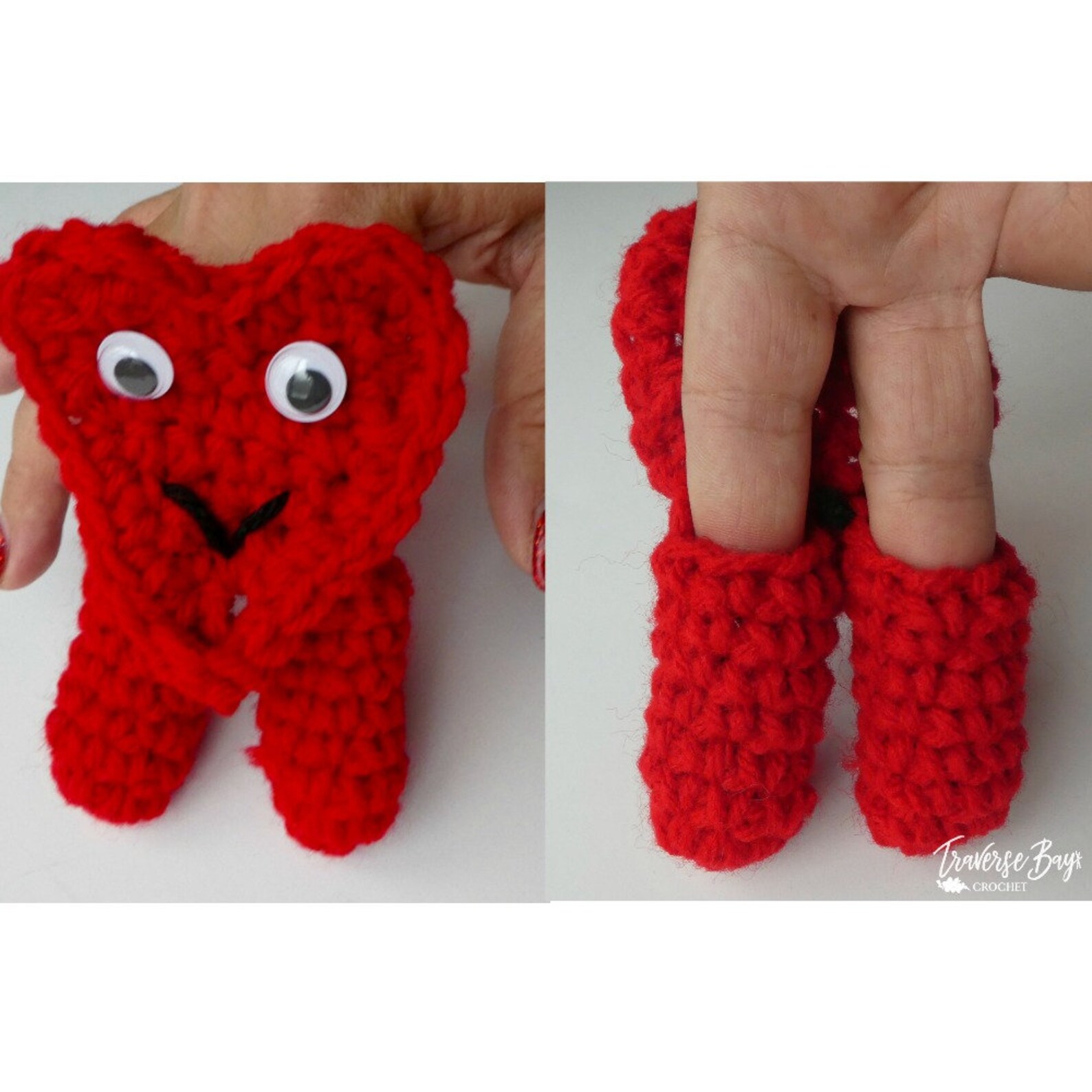 Crochet Heart Two Finger Puppet Pattern PDF Instant Download - Etsy