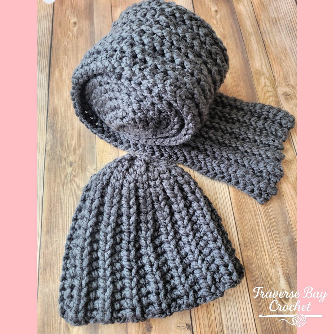 Crochet Faux Knit Unisex Super Chunky Scarf and Hat Set Pattern Adult ...
