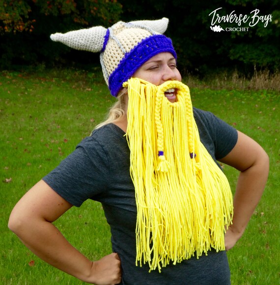 Crochet Viking Hat Helmet Horns Beard 