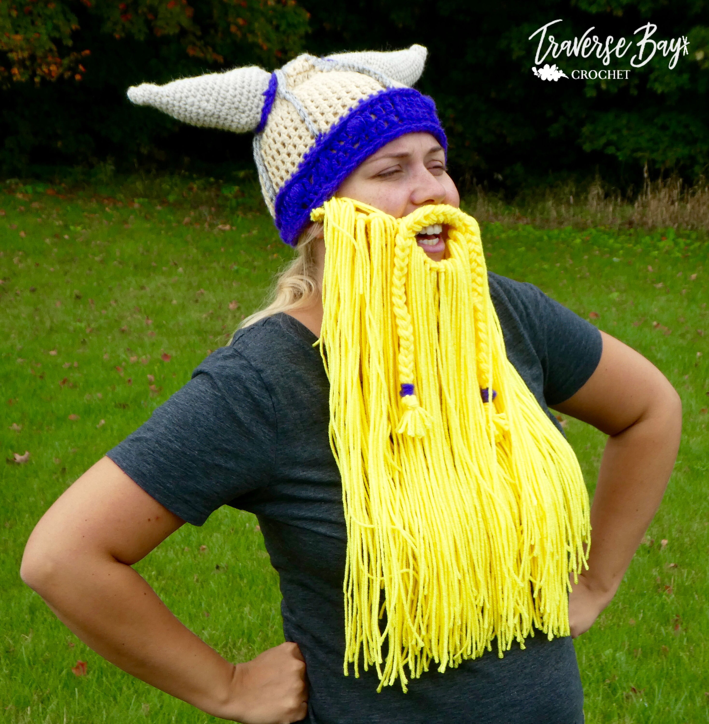 Crochet Viking Hat Helmet Horns Beard 