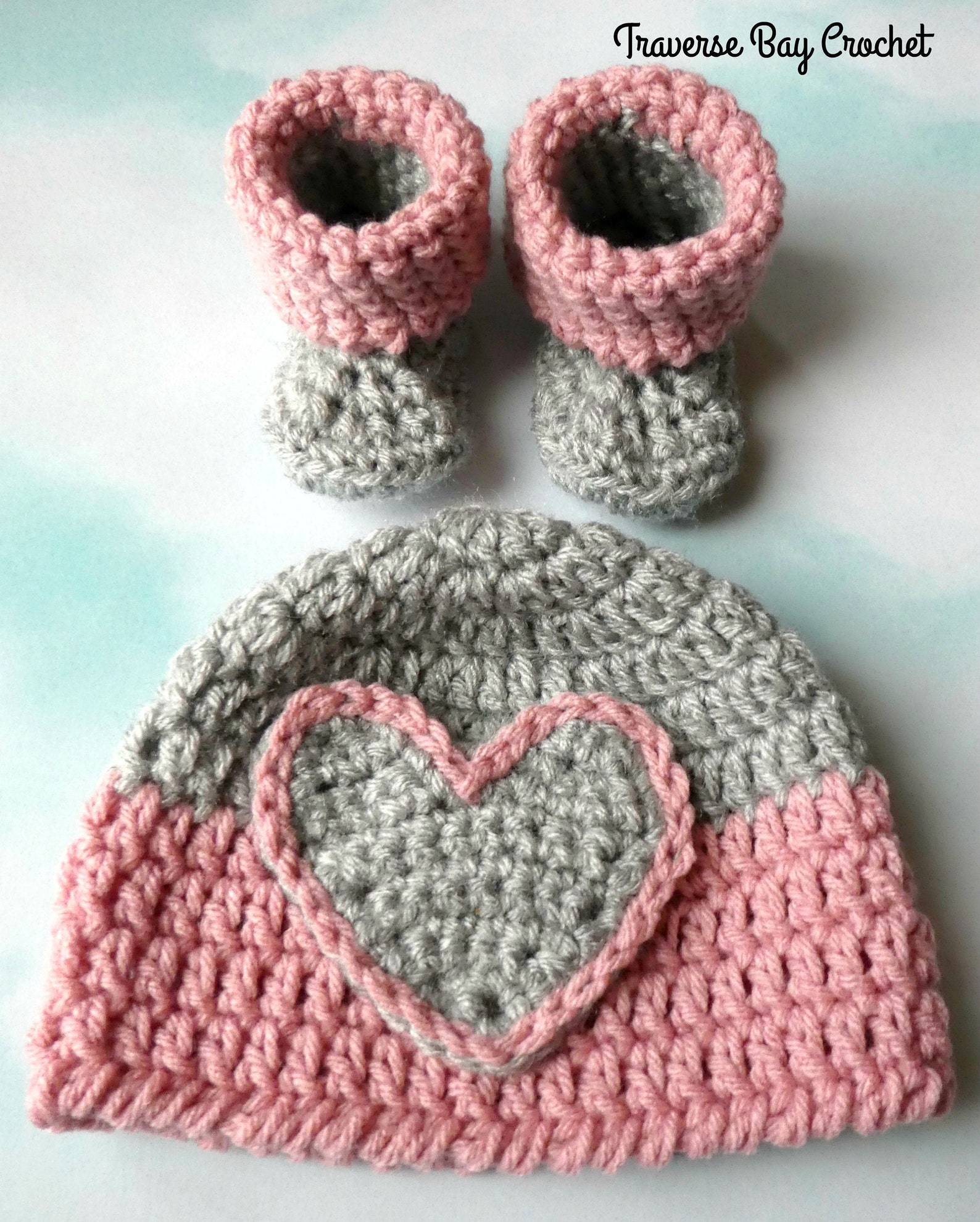 Newborn Darla Baby Heart Hat Beanie Bootie Pattern Set Easy Etsy
