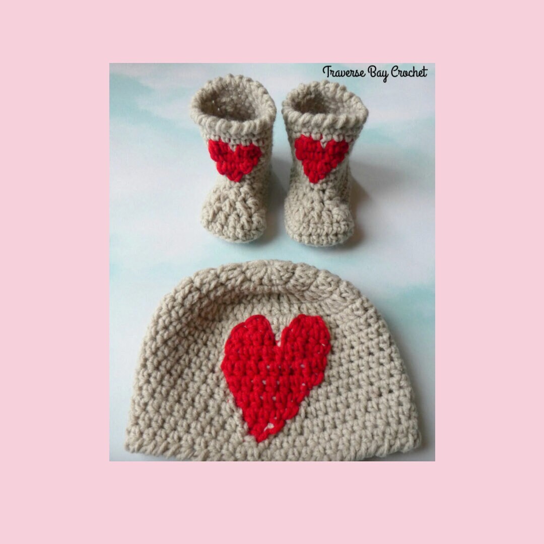 Newborn Baby Heart Hat Bootie Pattern Set Quick Simple Easy Etsy