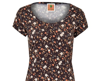 BIO dress - short-sleeved - black - flower pattern (long-sleeved also possible)