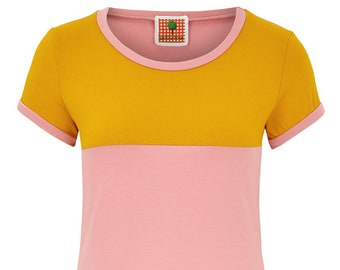 BIO Shirt - Kurzarm - Color blocking - senf/rosa