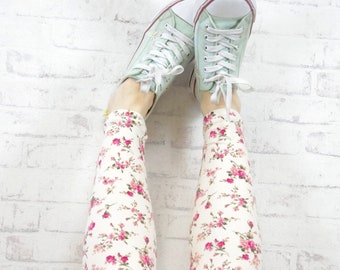 ORGANIC leggings - flowered - cream/pink