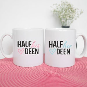 Islamic Couple Mugs Gift, Half Her Deen, Half His Deen Gift Set, Nikah Gift, 10oz Coffee Mugs image 1