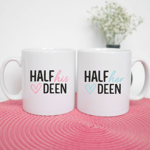 Islamic Couple Mugs Gift, Half Her Deen, Half His Deen Gift Set, Nikah Gift, 10oz Coffee Mugs
