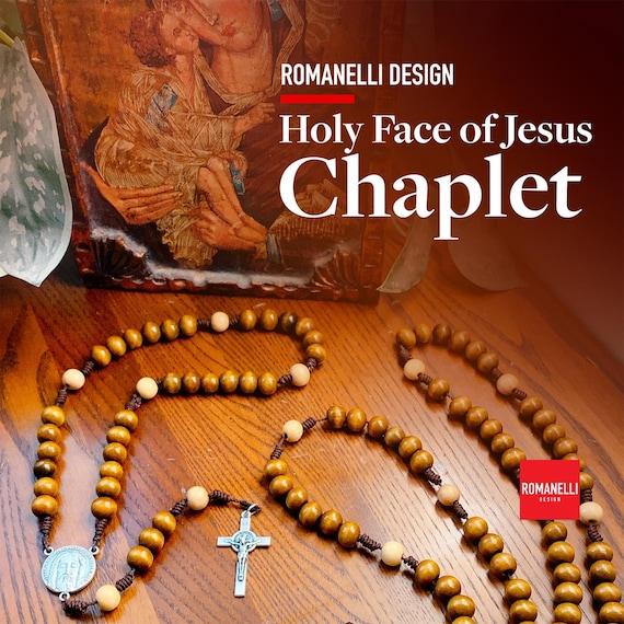 Handmade Holy Face Chaplet: Wood Prayer Beads, Catholic Gift