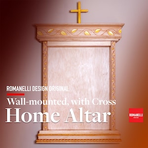 Handcrafted Wood Catholic Wall Shrine – 16&quot;×20&quot; Home Altar • Optional Gold Accents • Wall-Mount or Freestanding