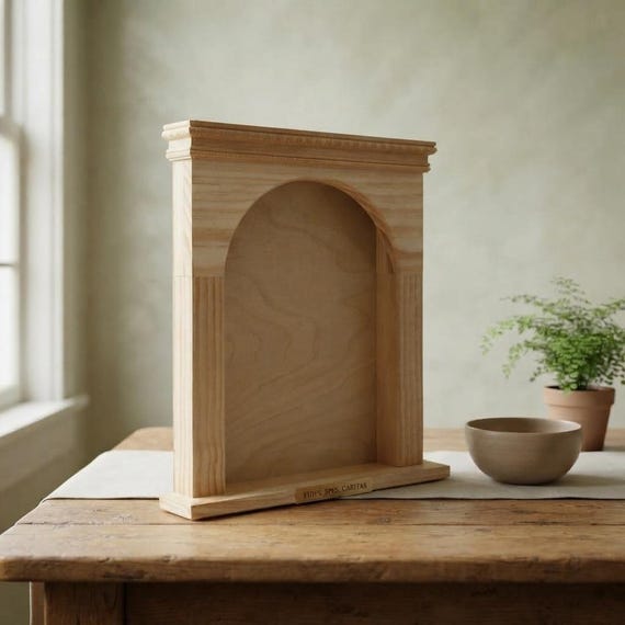 Catholic Home Wall Altar Prayer Shelf – Wooden Niche Shrine for
