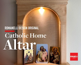 Catholic Home Altar Prayer Shelf Wall Altar Catholic Shrine Wooden Niche Space Meditation Light Devotional Display Sacred Corner Spiritual