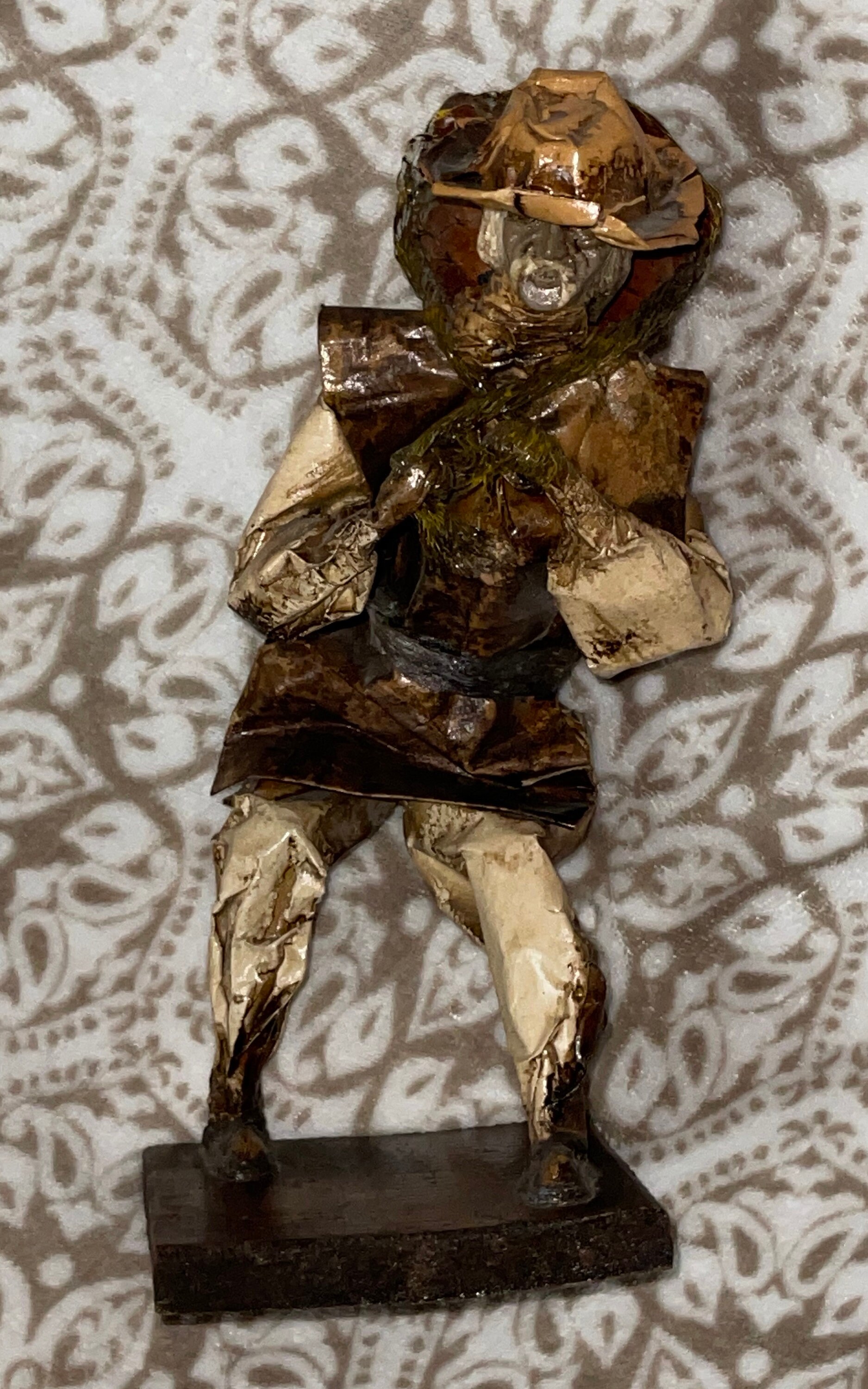 Folk Art Mexican Old Man Figurine Paper Mache Carrying a Basket