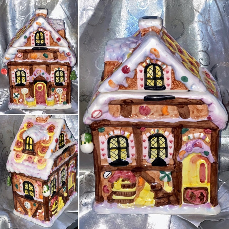 Vintage Ceramic Cookie Jar House Christmas Village Holiday Decor Etsy