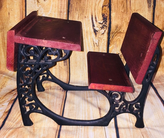 Vintage Wood And Cast Iron Large Doll Size School Desk Teacher S Gift Housewarming Office Decor This Is A Great Vintage Solid Wood Desk For An Elementary Aged Child Measures 24 Height X 22 Wide 16 Deep It Needs Some Refinishing To Be