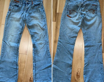 Vintage Bubblegum AMERICAN FLAVOUR ~ Low Rise Flare Bein Stretchy Blue Jeans Größe 5/6