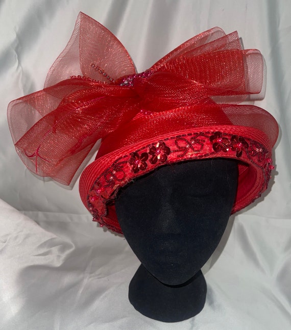 1980’s Red Straw Church Formal Hat Derby