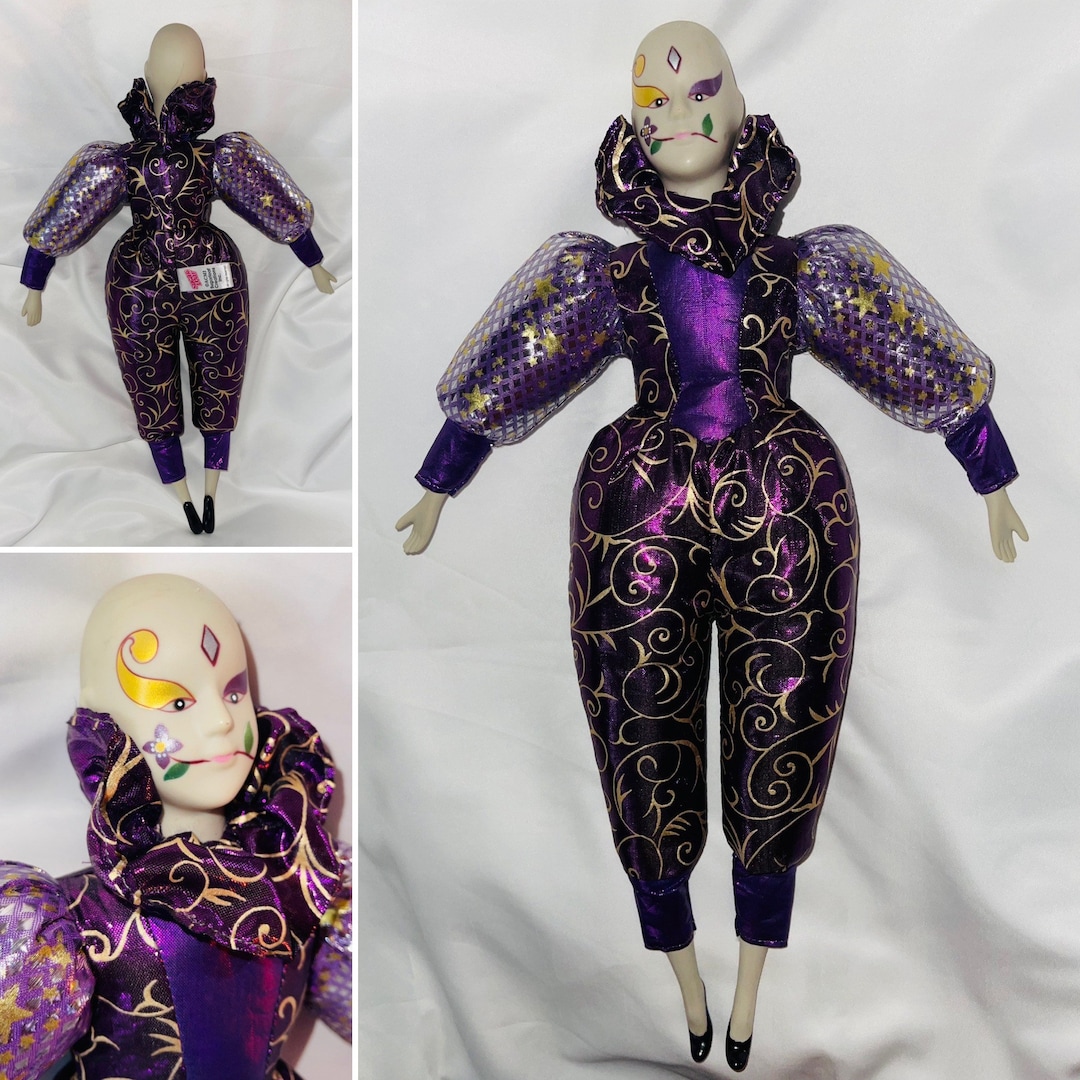 Vintage JESTER DOLL Sugar Loaf Harlequin Clown Mardi Gras Jester Doll Porcelain Doll Clown