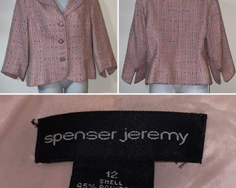 Vintage Spenser Jeremy Jacket Pink Tweed 3/4 Sleeves Size 12