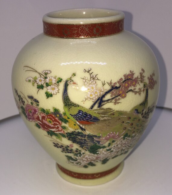 Vase Satsuma For Heritage Mint Collection Japan Peacocks Etsy