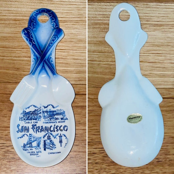 Vintage Ceramic San Francisco Spoon Rest White and Blue Etsy