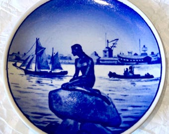 Collectible Danish Royal Copenhagen Miniature Blue Plate Langelinie Mermaid