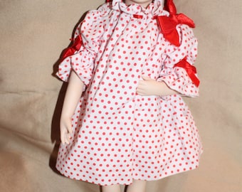 1981 Collectible Vintage Royal Heirloom Porcelain Doll Handcrafted Red Polkadots Dress