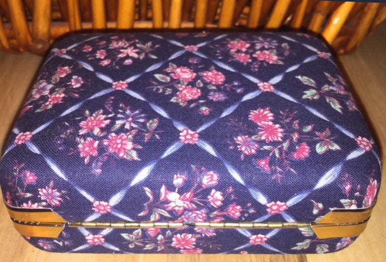 Vintage Collectible Jewelry Box Case Blue Floral 4.5x3.5 Etsy