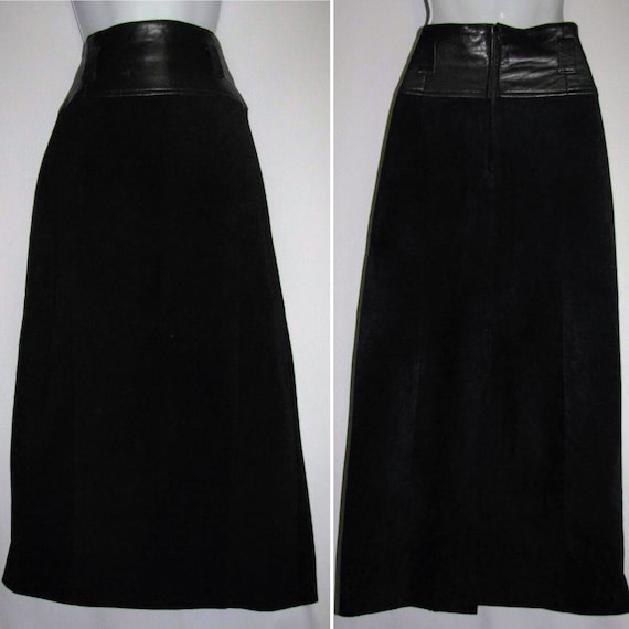 Cedars Black Leather A-Line Long Skirt Size 8