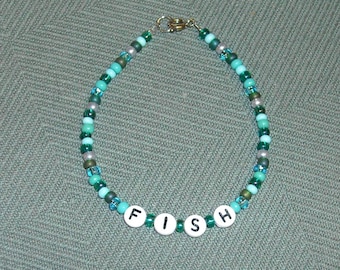 Christian Acronym Bracelet - FISH: Shades of teal and green