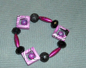 Pink and Black Stretch Bracelet