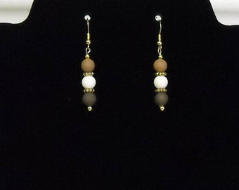 Brown, White, Rust Clay Beaded Earrings