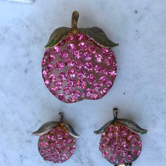 Lucite and Rhinestone Brooch Earring Set