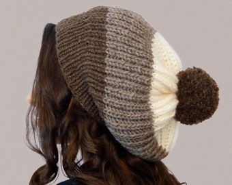 Chunky Brioche Slouchy Hat in SHORTCUT Brioche Stitch - PDF Knitting Pattern & Video Tutorial