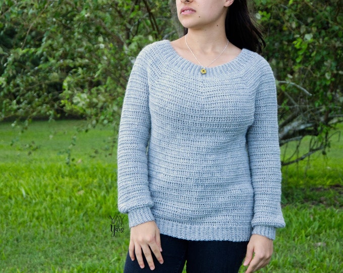 Round Yoke Sweater - PDF Crochet Pattern & Video Tutorial - Women's Top Down Pullover