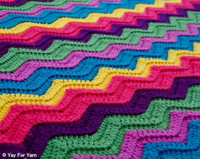 Rainbow Ridge Afghan - PDF Ripple Blanket Crochet Pattern & Video Tutorial