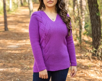 Crochet Sweater Pattern, Plus Size Crochet Pattern, Women's Crochet Pullover Pattern, Crochet Cable Sweater Pattern Pullover Sweater Pattern