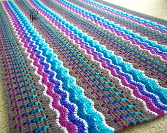 Crochet Afghan Pattern, Crochet Blanket Pattern, Crochet Ripple Blanket Pattern, Crochet Wave Blanket Pattern, Striped Crochet Throw Pattern