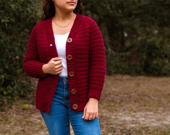 Crimson Cardigan - Women's Sweater - PDF Crochet Pattern & Video Tutorial