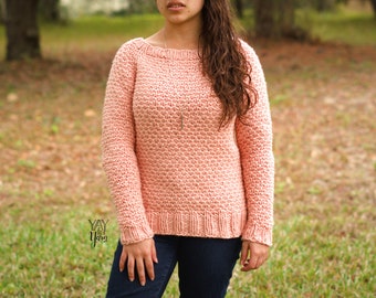 Patrón de punto de jersey para mujer, suéter de patrón de punto, patrón de suéter raglán, patrones de punto de talla grande, patrón de suéter de punto voluminoso