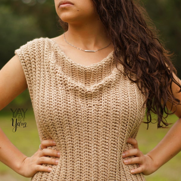 Ladies Crochet Summer Top - Cowl-Neck Tee - PDF Crochet Pattern - Plus Size Inclusive 2X 3X 4X 5X - Video Tutorial for Beginners