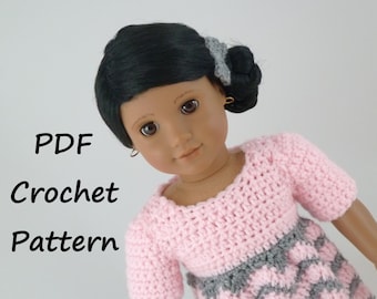 Crochet Doll Dress Pattern, American Girl Doll Crochet Patterns, Crochet American Girl Doll Clothes, 18 inch Doll Dress Crochet Patterns