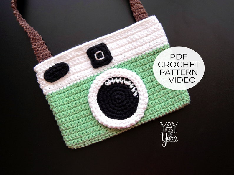 Crochet Camera Bag Pattern, Crochet Camera Pattern, Crochet Camera Purse Pattern, Crochet Instagram Purse Pattern, Crochet Polaroid Camera image 1