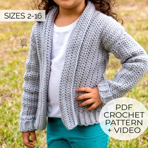 Girls Crochet Cardigan Pattern, Beginner Crochet Kids Cardigan Pattern, Easy Kids Crochet Sweater Pattern, Toddler Crochet Sweater Pattern