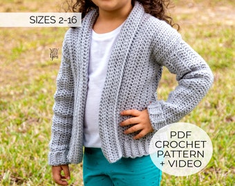 Girls Crochet Cardigan Pattern, Beginner Crochet Kids Cardigan Pattern, Easy Kids Crochet Sweater Pattern, Toddler Crochet Sweater Pattern