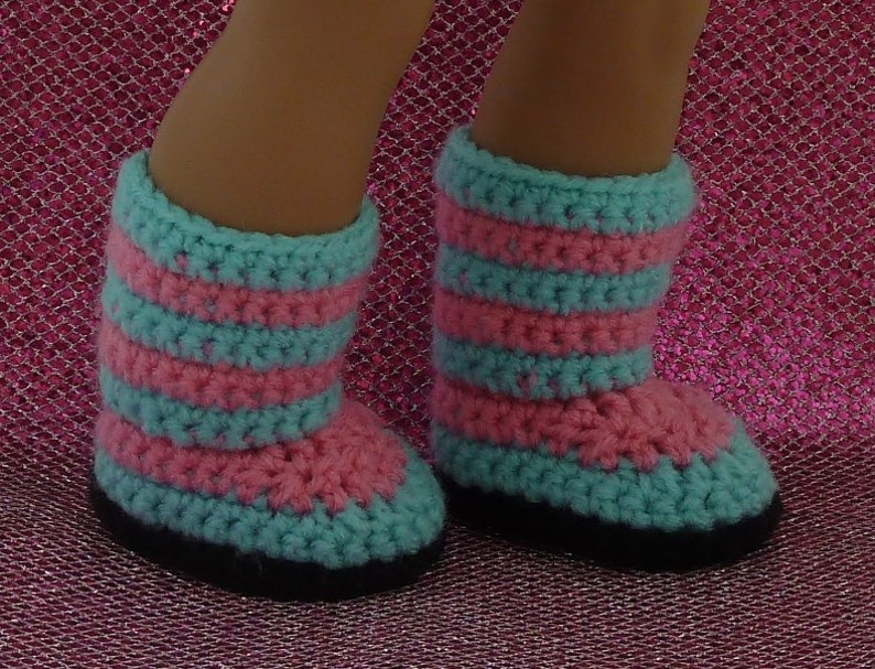 Rainbow Doll Boots Crochet Pattern, American Girl Doll Crochet Pattern, 18 inch Doll Shoes Crochet Pattern, Striped American Girl Doll Boots image 3