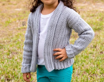 Girls Crochet Cardigan Pattern, Beginner Crochet Kids Cardigan Pattern, Easy Kids Crochet Sweater Pattern, Toddler Crochet Sweater Pattern