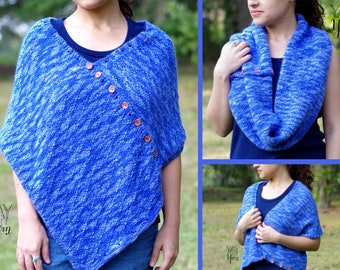 Convertible Diamond Wrap - PDF Knitting Pattern & Video Tutorial - Poncho Shawl Infinity Scarf