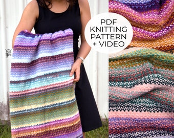 Blanket Knitting Pattern, Knitted Blanket Pattern, Afghan Knitting Pattern, Knitted Afghan Pattern, Colorful Blanket Pattern Striped Blanket