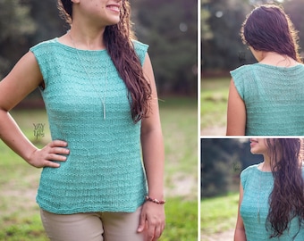 Summer Top Knitting Pattern, Plus Size Knitting Pattern, Tee Shirt Knitting Pattern, Sleeveless Top Knitting Pattern, Easy Knitting Pattern
